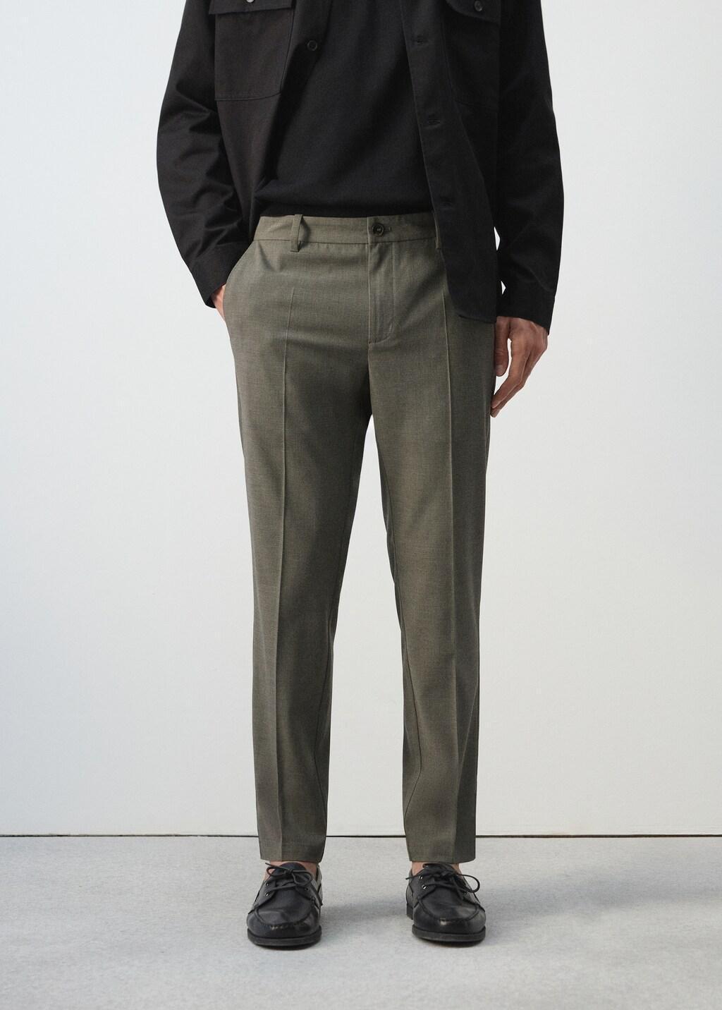 Green Cropped Slim Fit Trousers, Dark Green, large image number 3