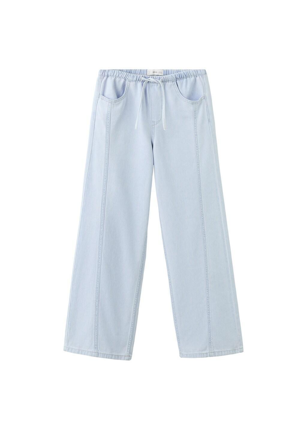 Blue Wide-Leg Jeans With Seam Detail, Kids Girl, Open Blue, large image number 4