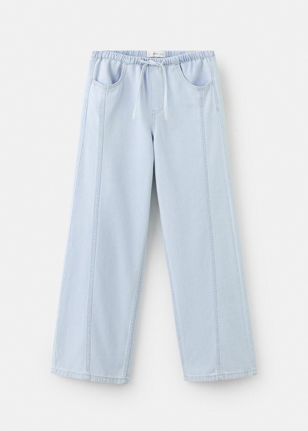 Blue Wide-Leg Jeans With Seam Detail, Kids Girl, Open Blue, large image number 5