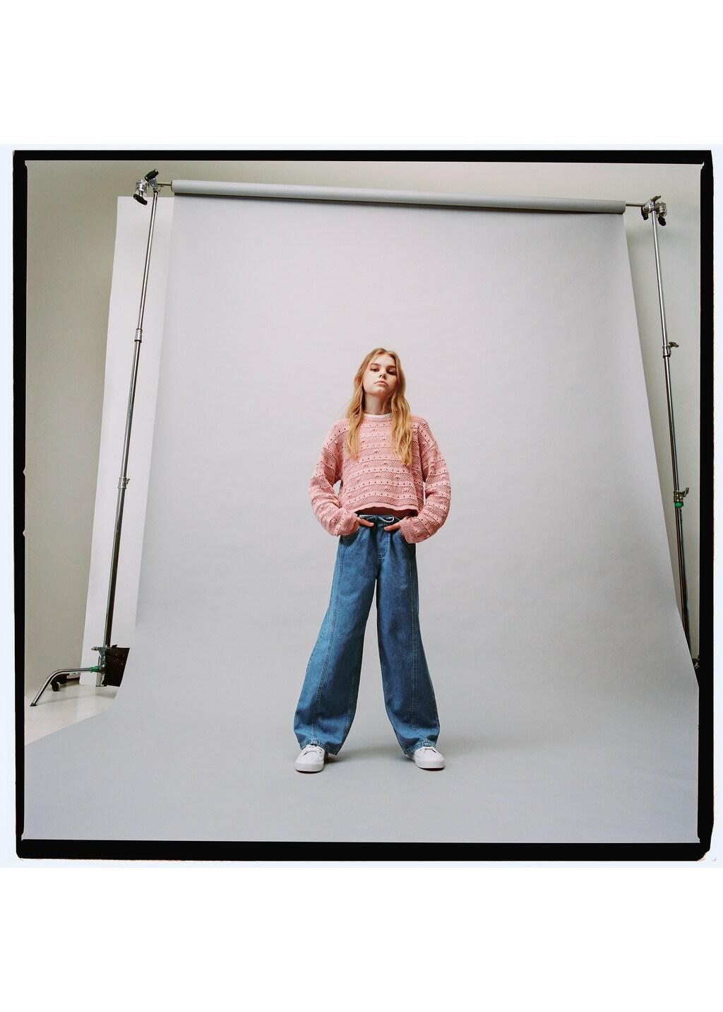 OPEN BLUE Wide-leg jeans with seam detail, Kids Girl, Open Blue, large image number 3