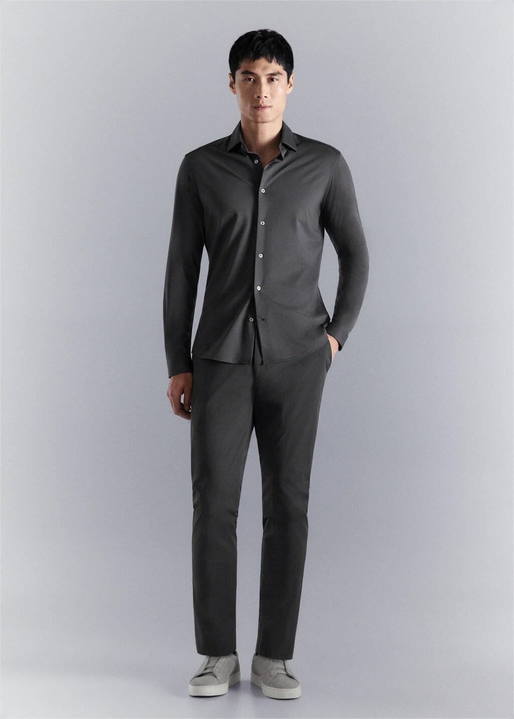 Grey Comfort Stretch Non-Iron Shirt, Charcoal, large image number 0