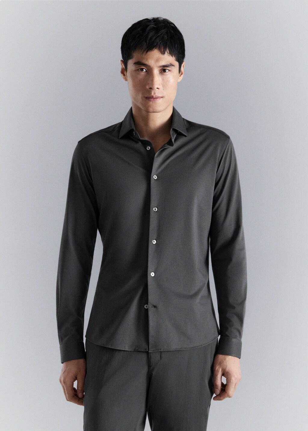 Grey Comfort Stretch Non-Iron Shirt, Charcoal, large image number 3