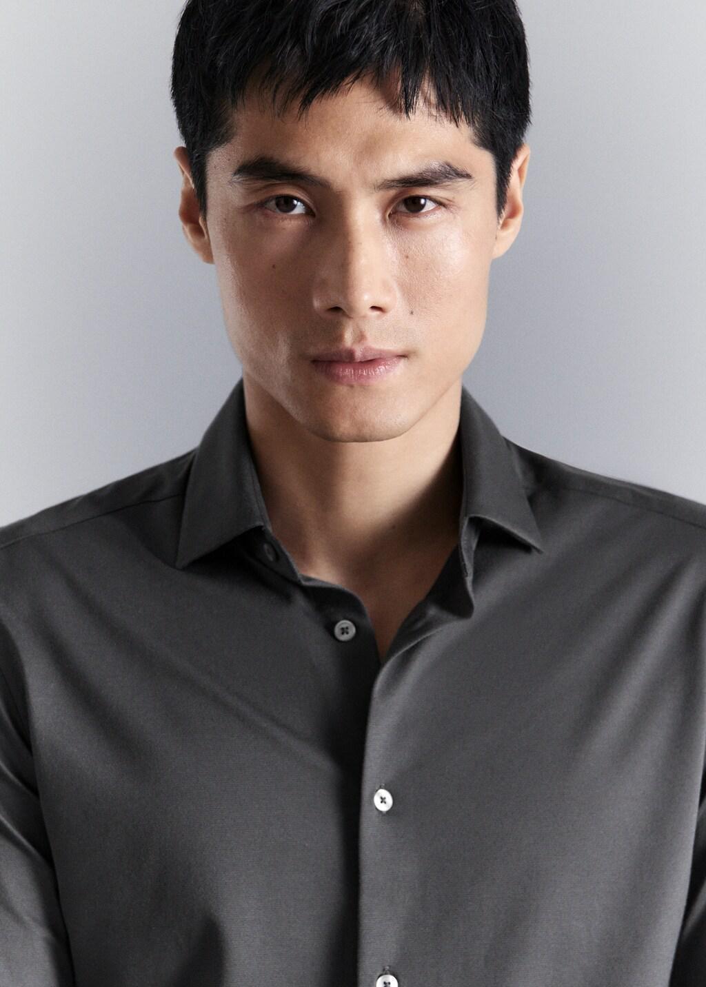 Grey Comfort Stretch Non-Iron Shirt, Charcoal, large image number 4