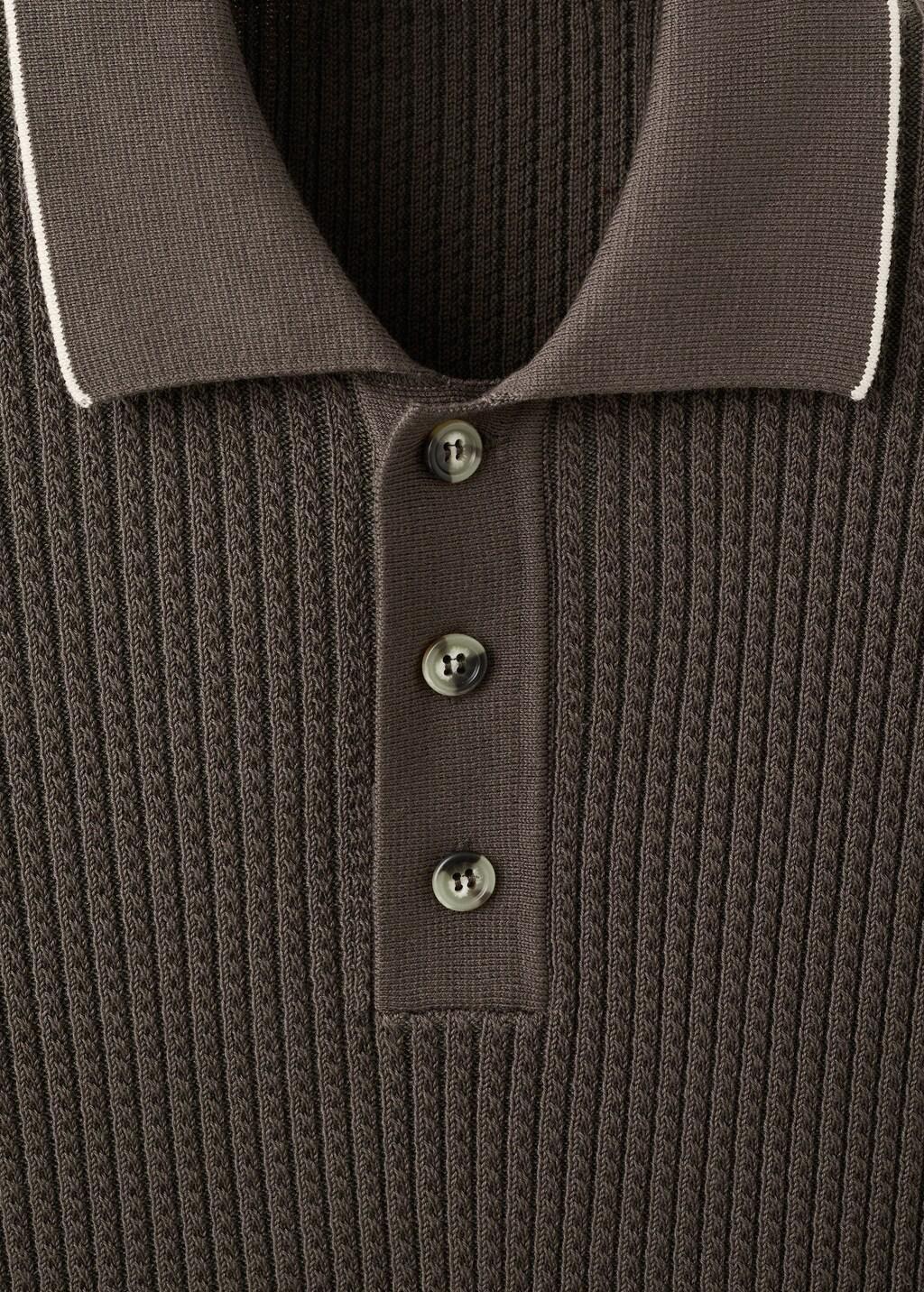Brown Fine-Knit Herringbone Polo Shirt, Dark Brown, large image number 1