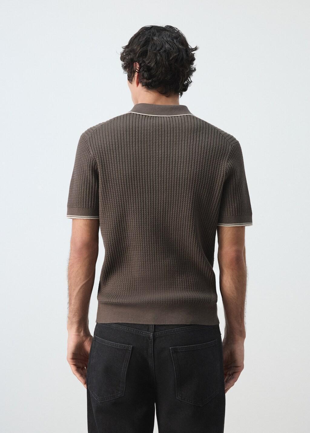 Brown Fine-Knit Herringbone Polo Shirt, Dark Brown, large image number 2