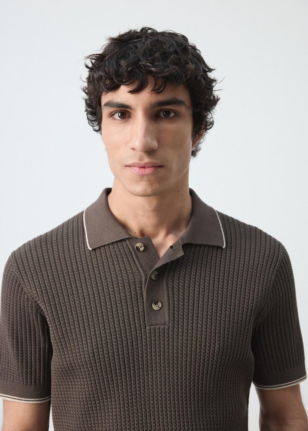 Brown Fine-Knit Herringbone Polo Shirt, Dark Brown, large image number 4