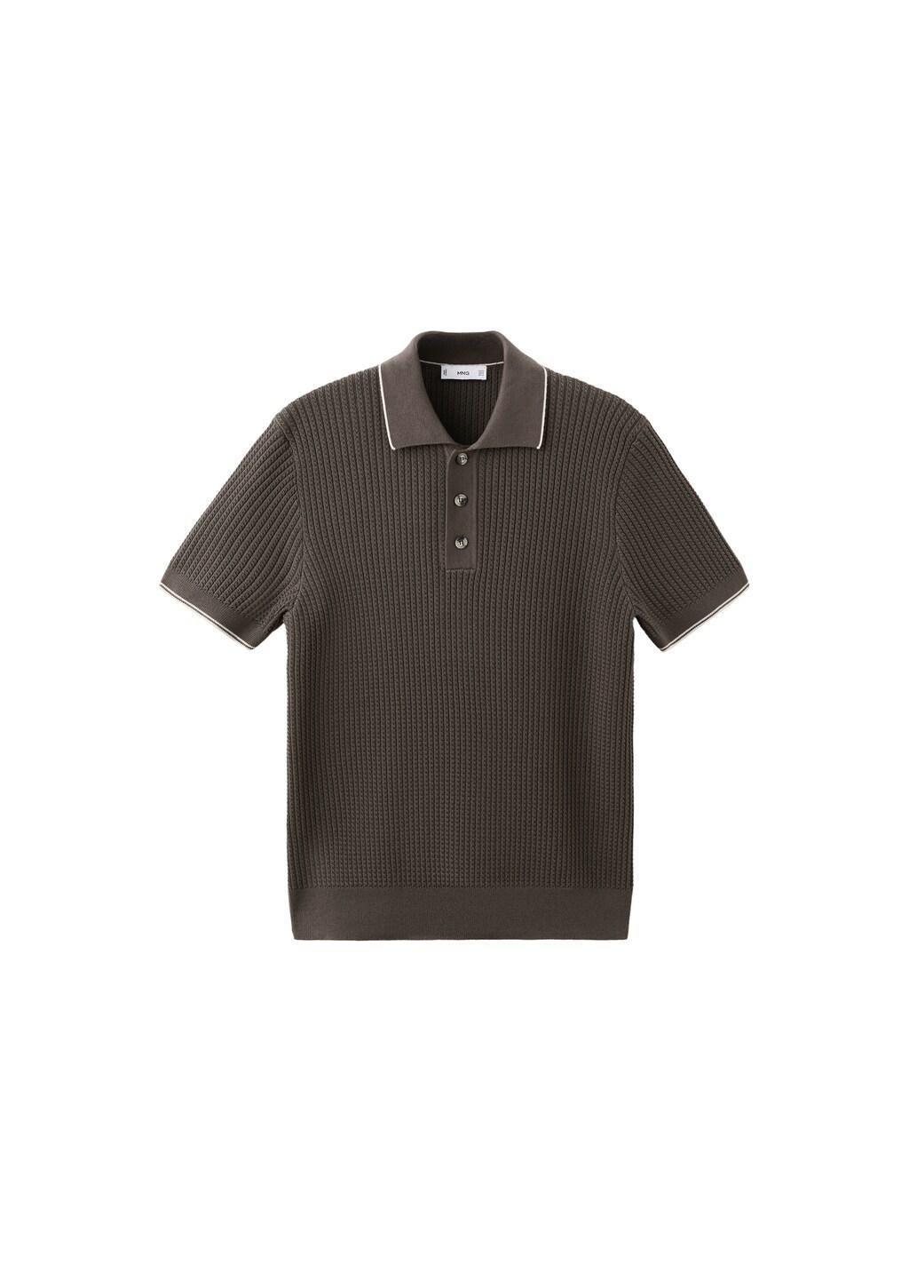 Brown Fine-Knit Herringbone Polo Shirt, Dark Brown, large image number 6
