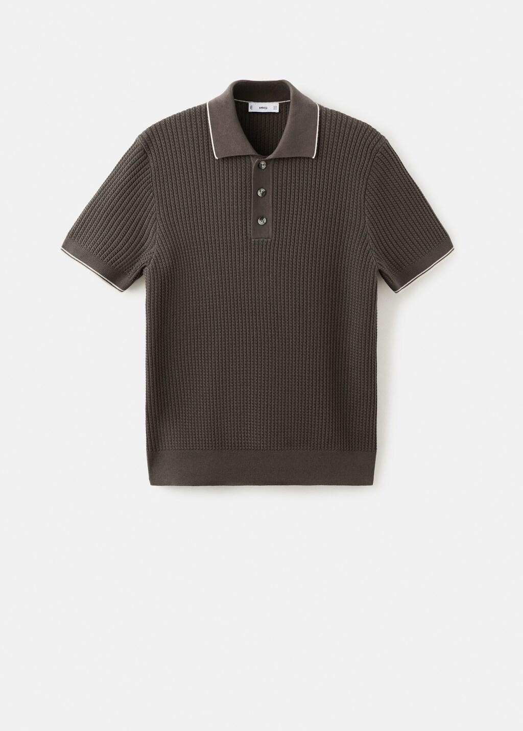 Brown Fine-Knit Herringbone Polo Shirt, Dark Brown, large image number 7