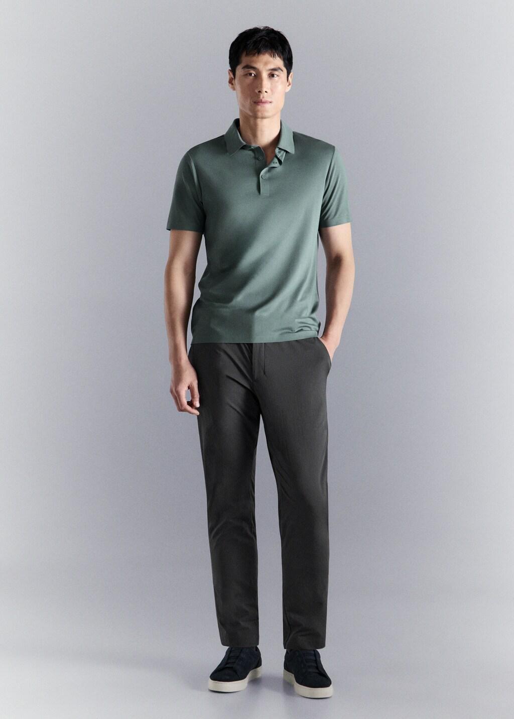 MEDIUM GREEN Comfort stretch buttoned polo, Medium Green, medium