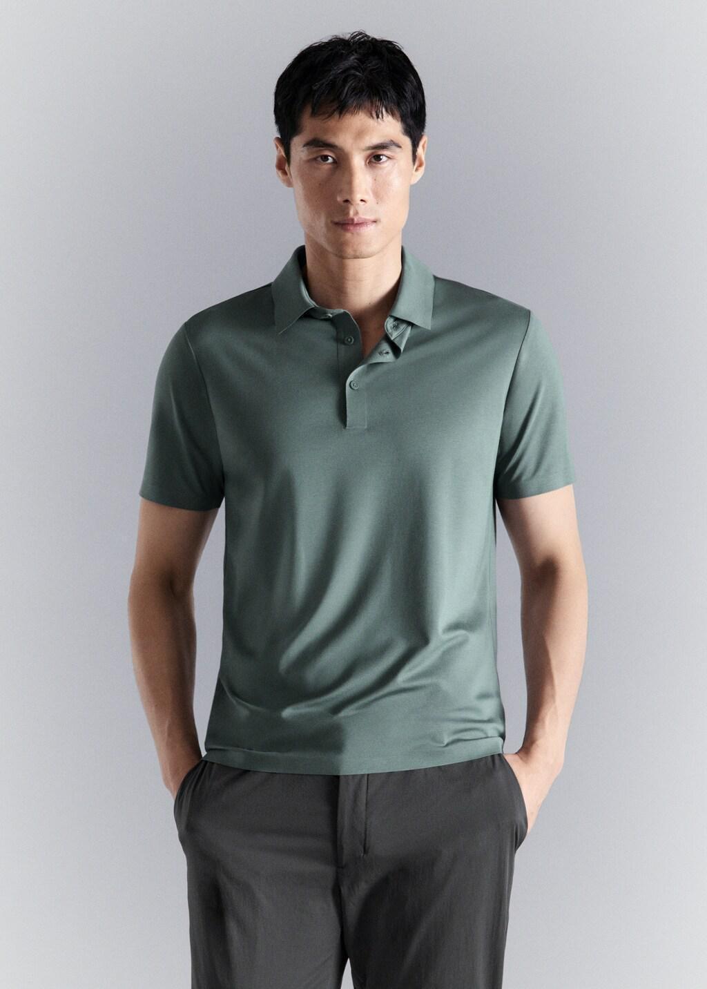 MEDIUM GREEN Comfort stretch buttoned polo, Medium Green, large image number 3