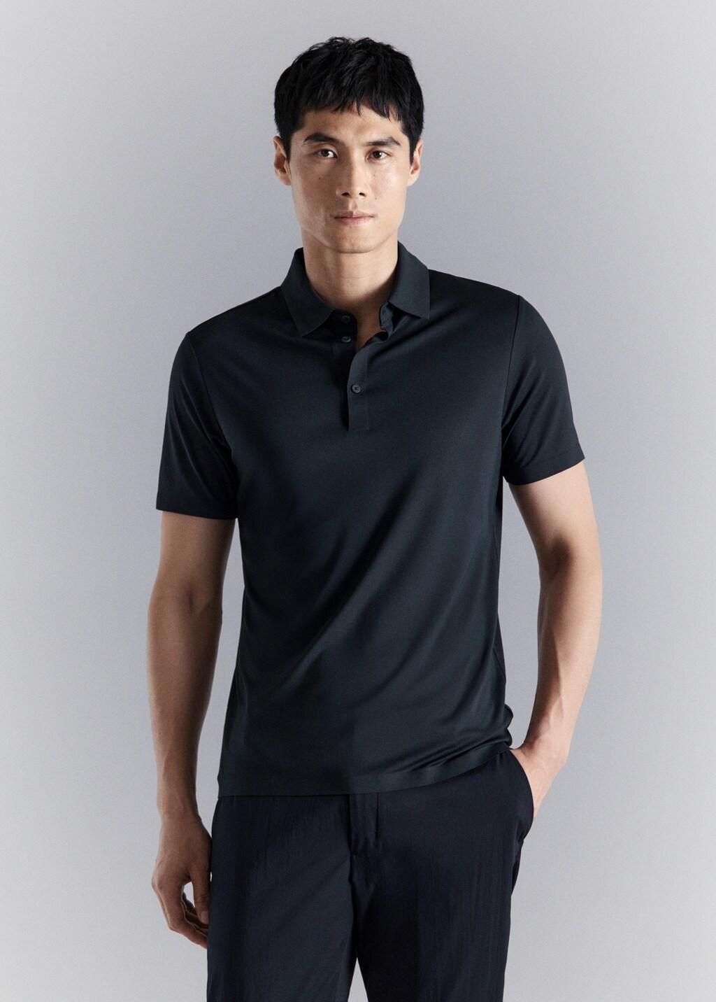 NAVY Comfort stretch buttoned polo, Navy, large image number 3