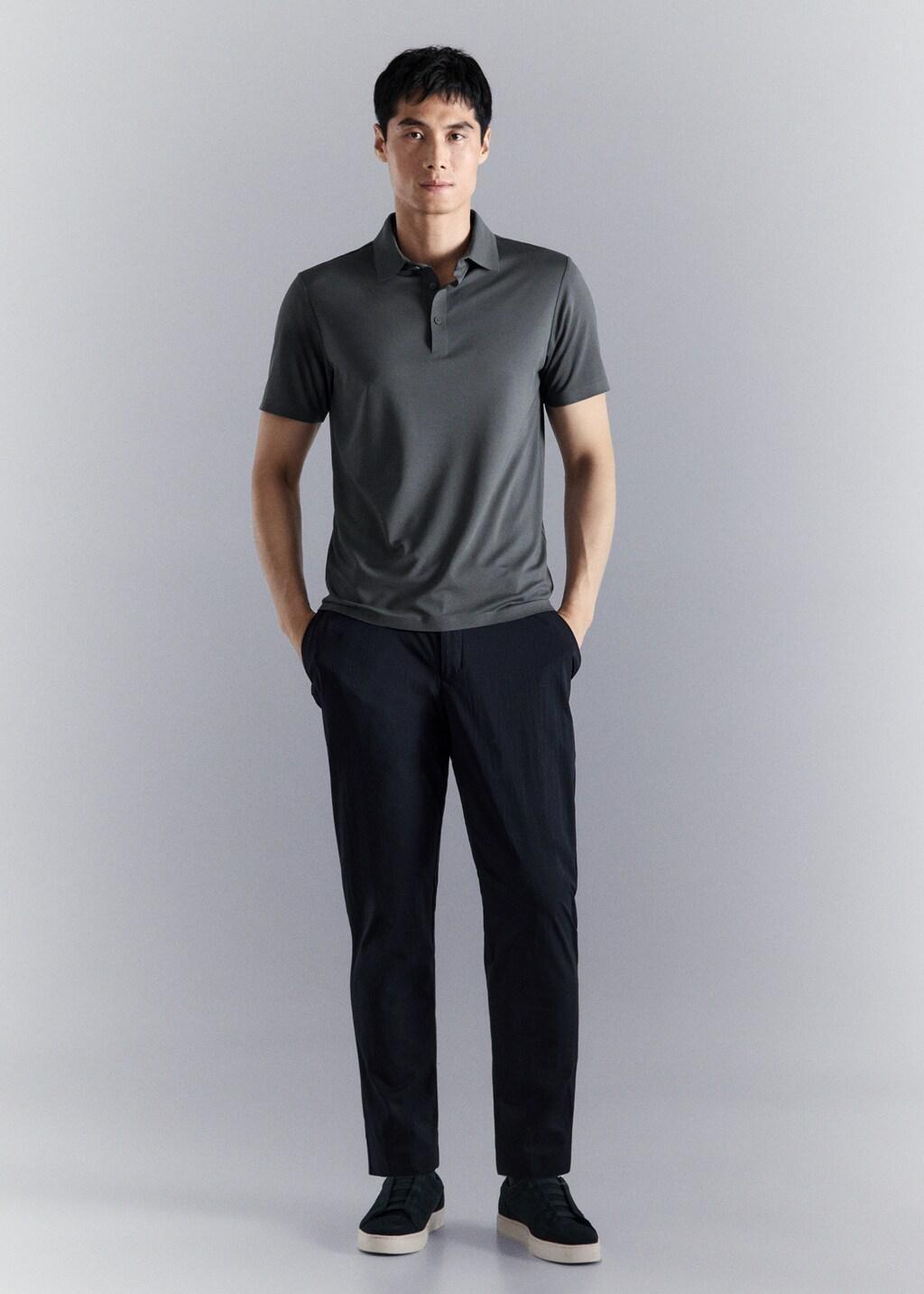 DARK GREY Comfort stretch buttoned polo, Dark Grey, medium