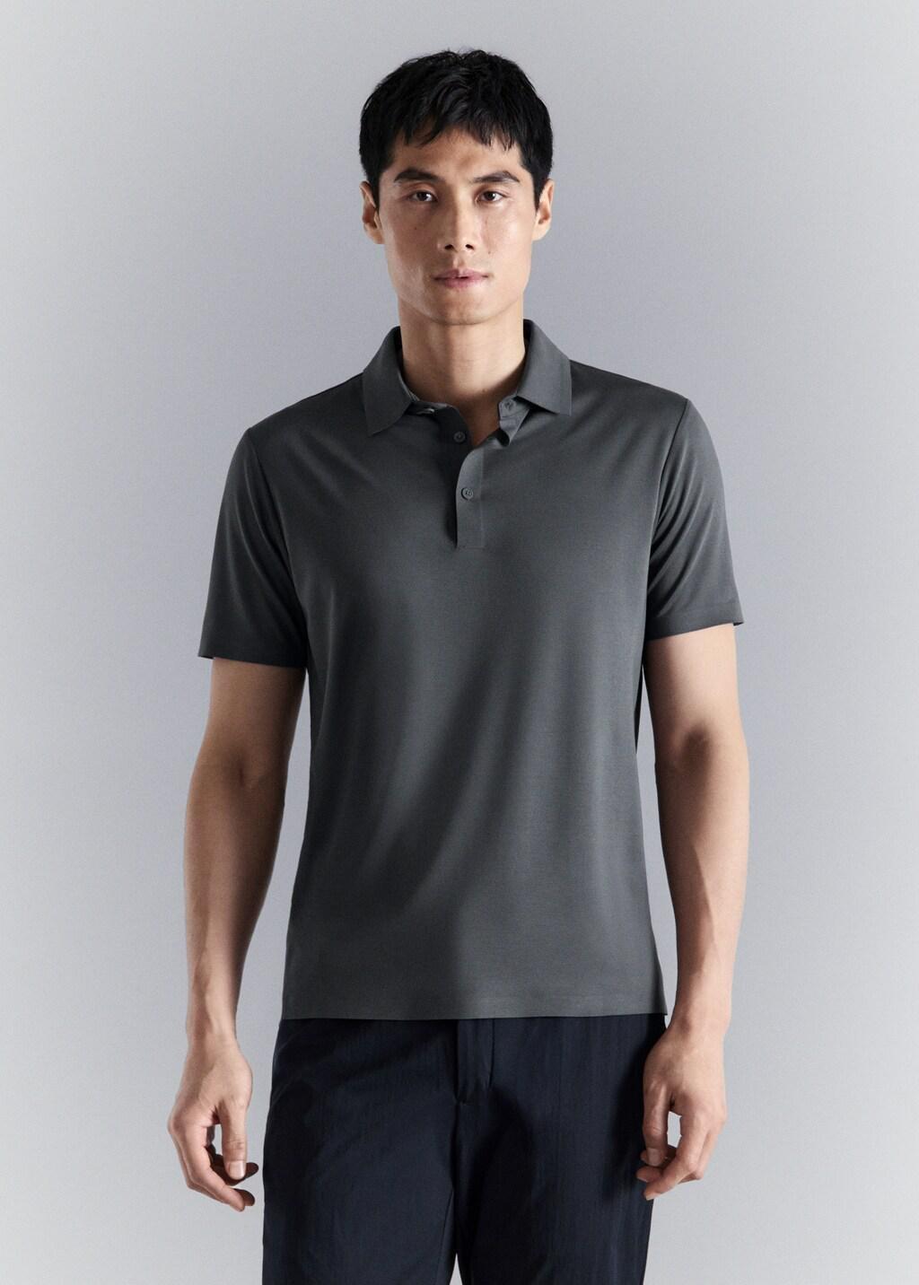 DARK GREY Comfort stretch buttoned polo, Dark Grey, large image number 3