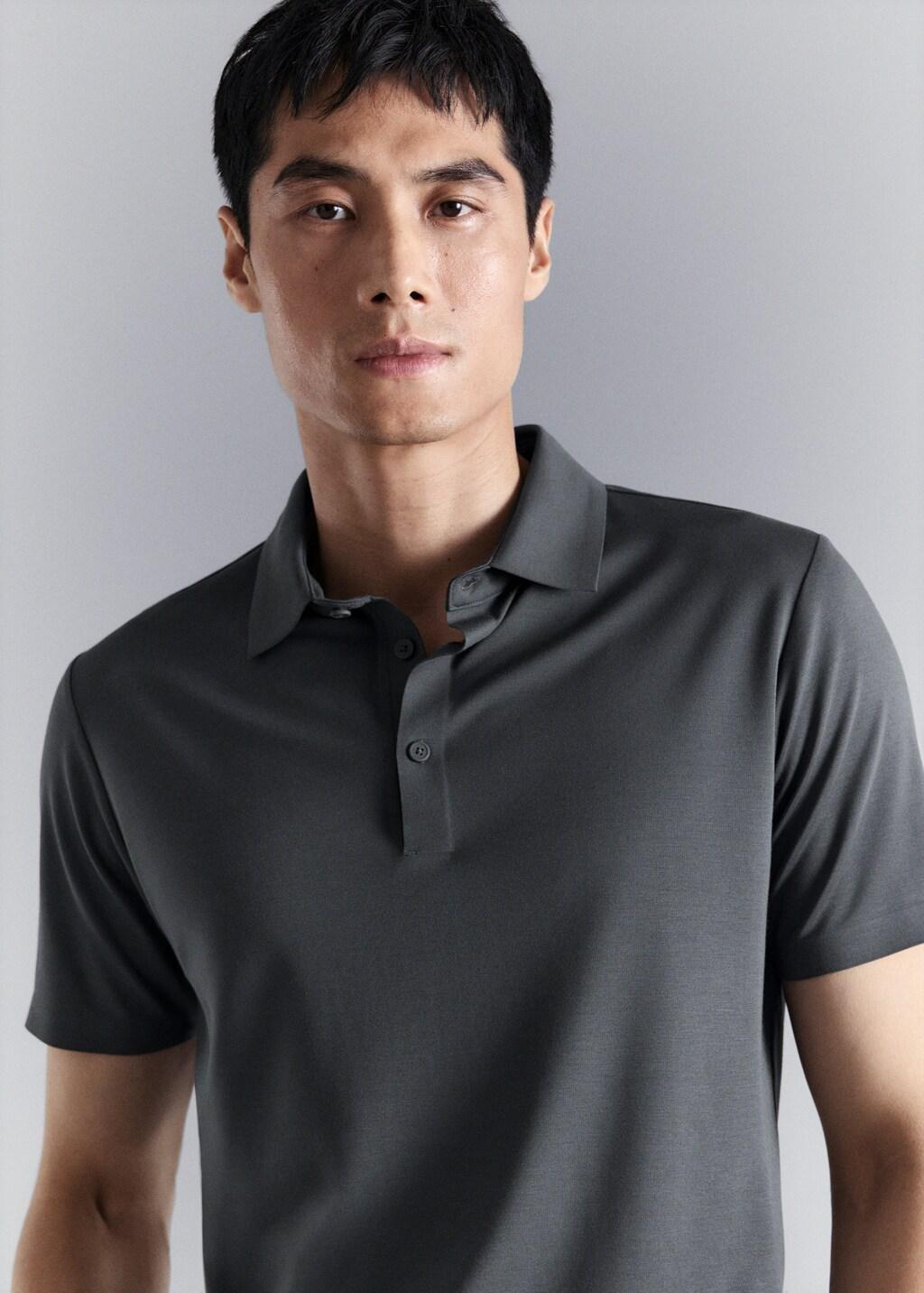 DARK GREY Comfort stretch buttoned polo, Dark Grey, large image number 4