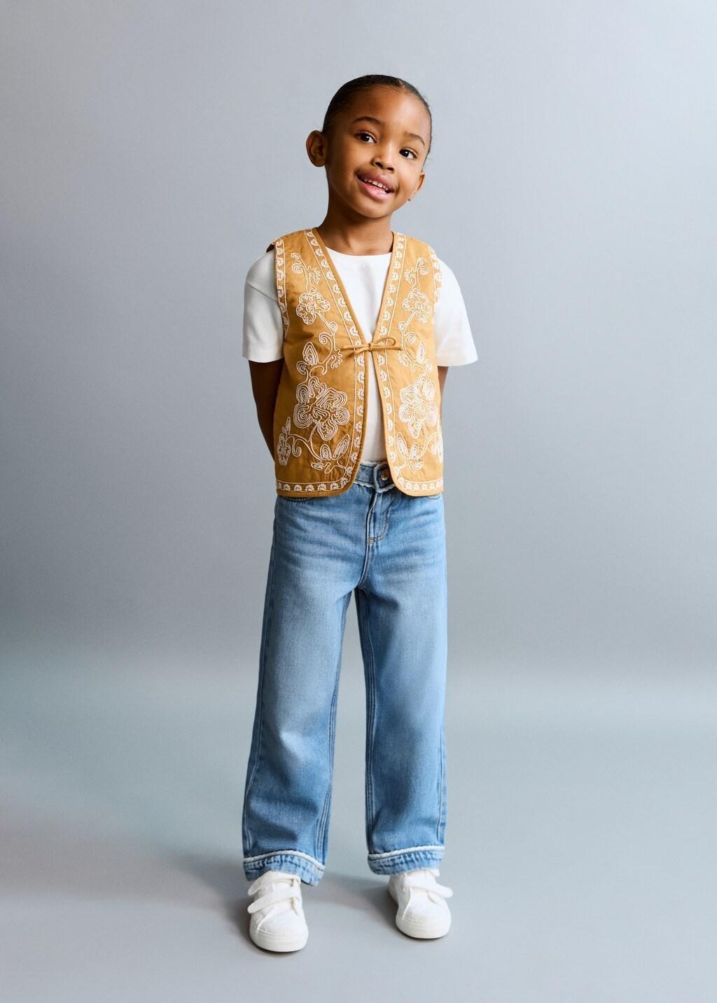 Yellow Floral-Embroidered Waistcoat, Baby Girl, Medium Yellow, medium