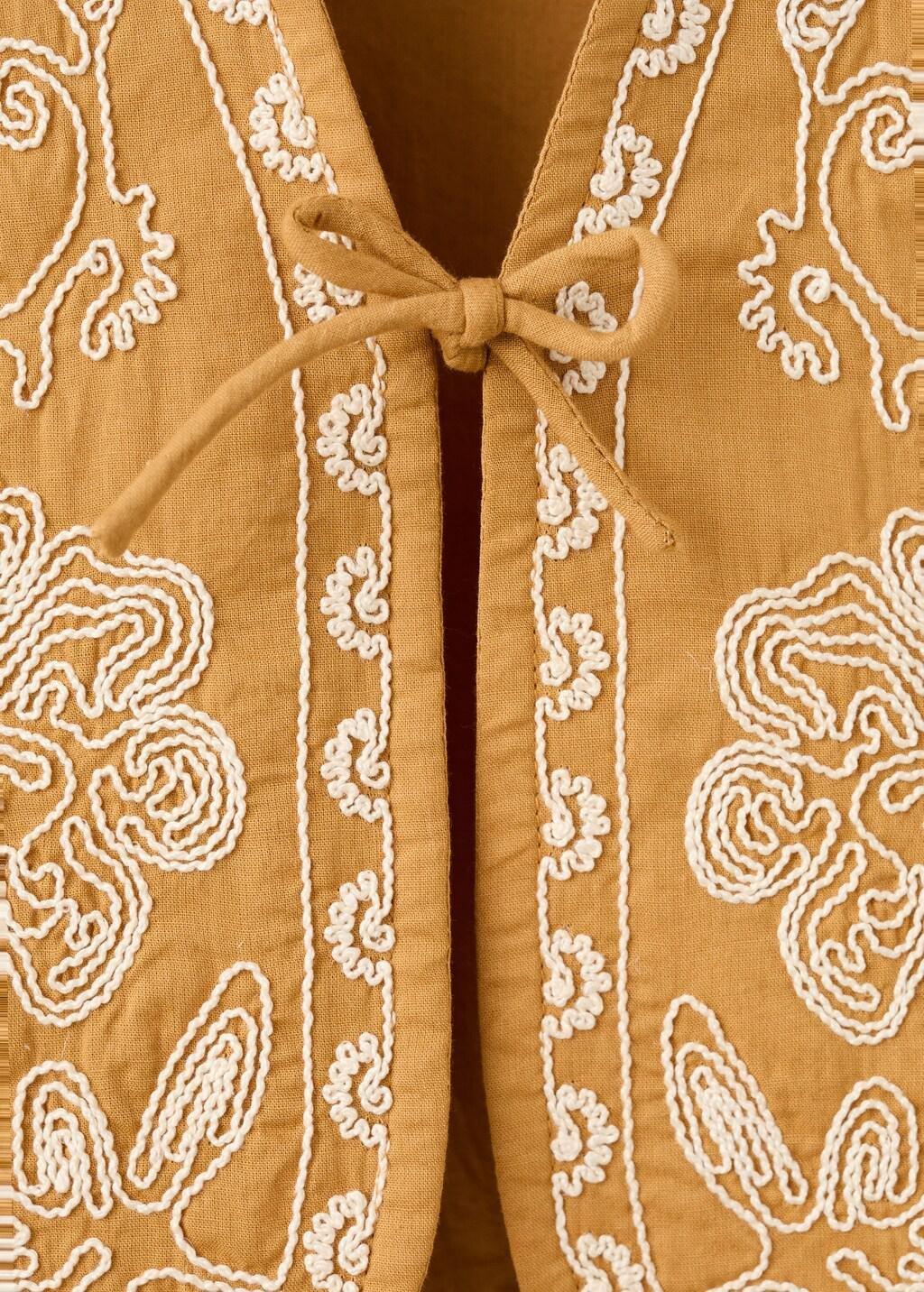 Yellow Floral-Embroidered Waistcoat, Baby Girl, Medium Yellow, medium