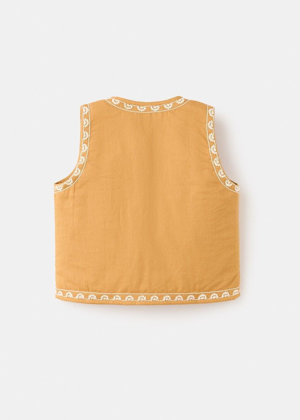 Yellow Floral-Embroidered Waistcoat, Baby Girl, Medium Yellow, medium