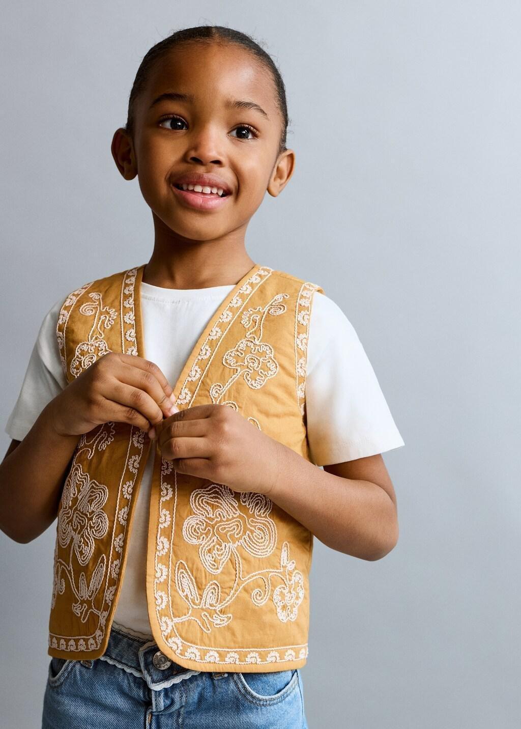 Yellow Floral-Embroidered Waistcoat, Baby Girl, Medium Yellow, large image number 3