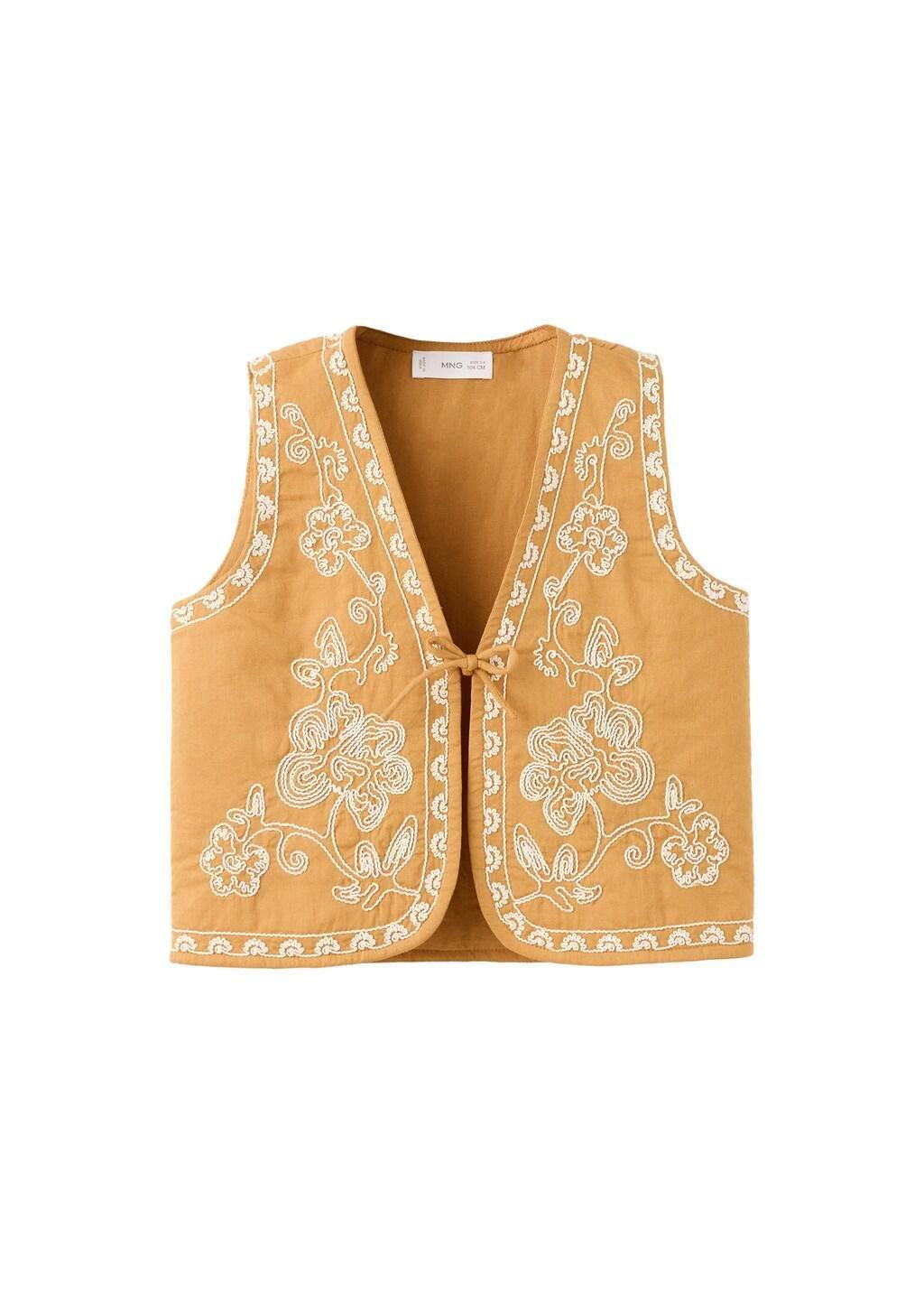 Yellow Floral-Embroidered Waistcoat, Baby Girl, Medium Yellow, large image number 6