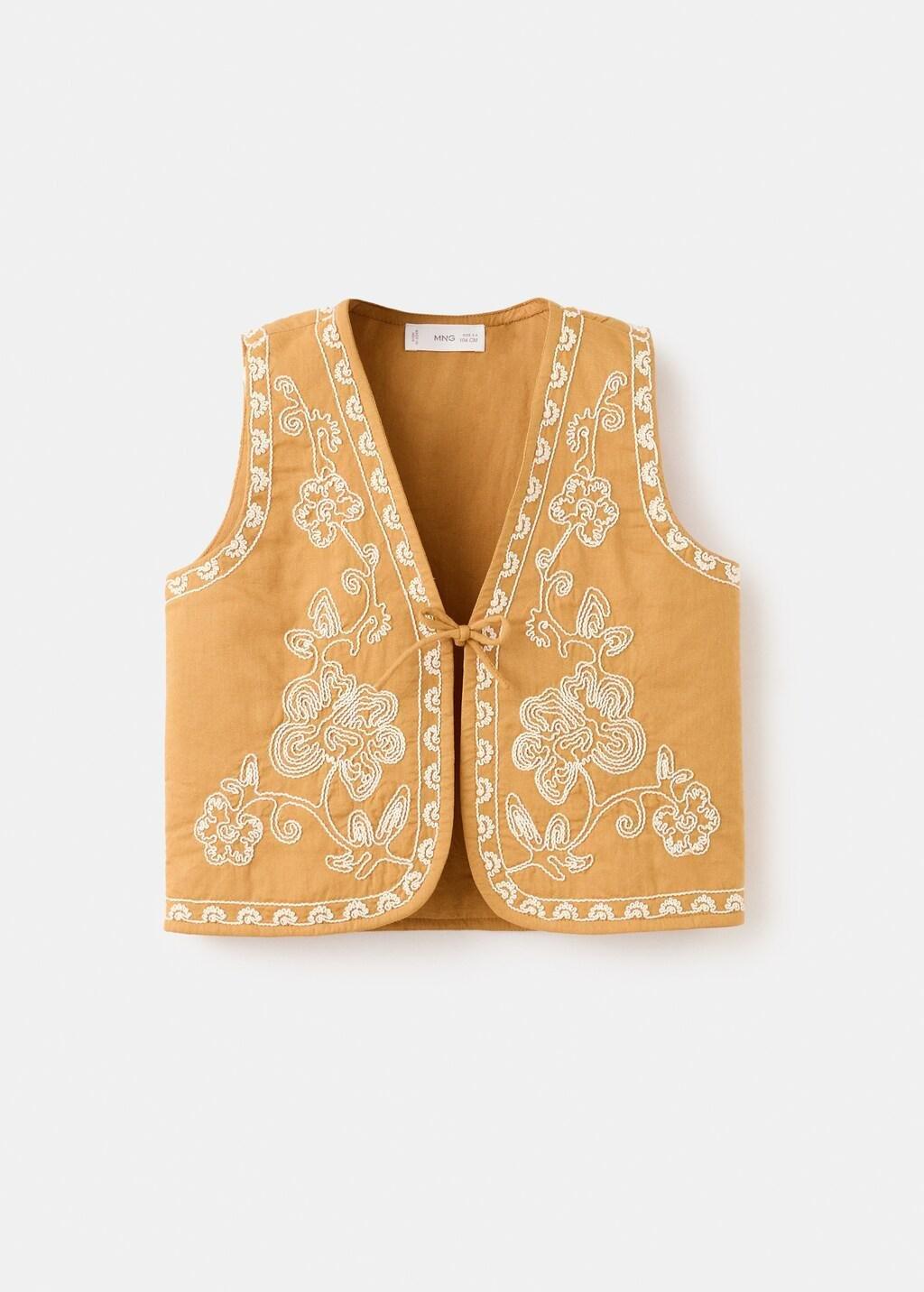 Yellow Floral-Embroidered Waistcoat, Baby Girl, Medium Yellow, large image number 7