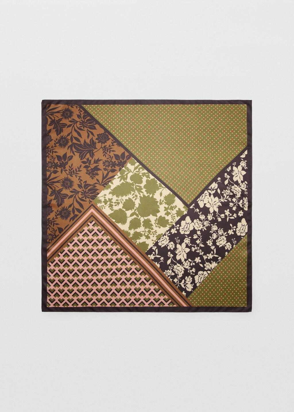 Khaki Printed Satin Scarf, Beige - Khaki, large image number 2