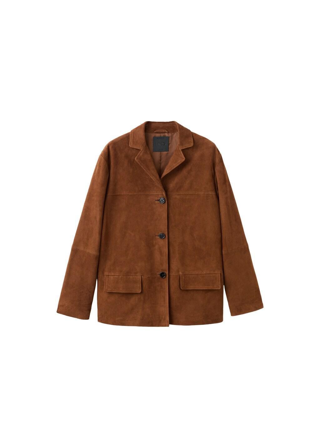Brown Straight Blazer With Front Stitching, Medium Brown, large image number 5