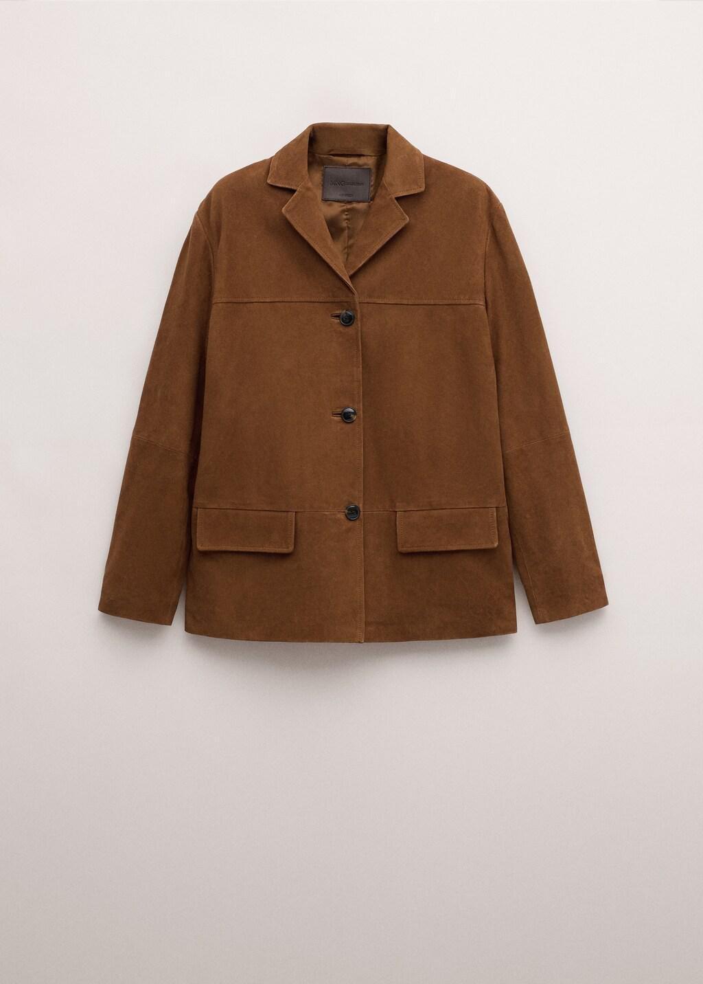 Brown Straight Blazer With Front Stitching, Medium Brown, large image number 6