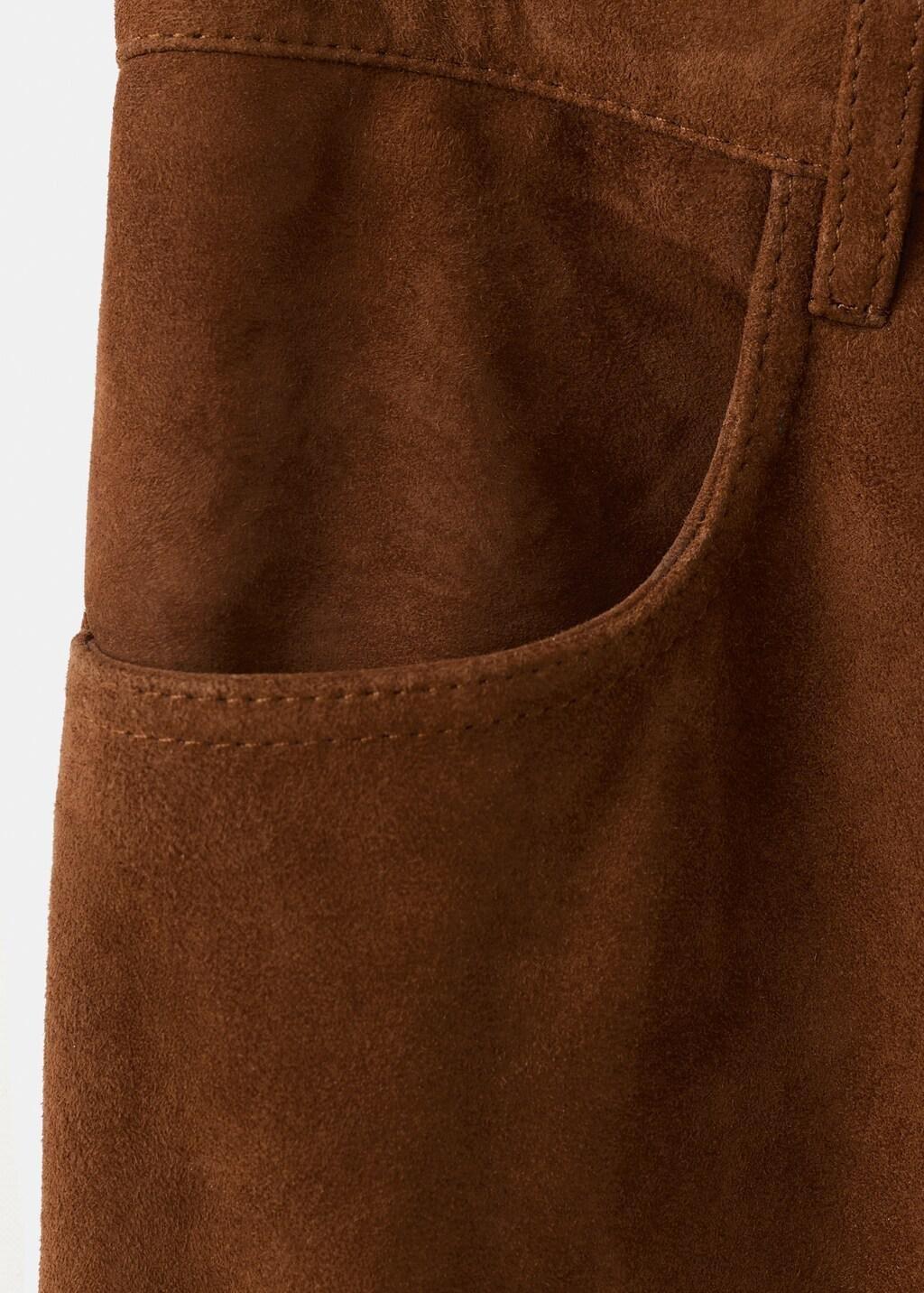 Straight-Fit Leather Trousers, Medium Brown, large image number 1