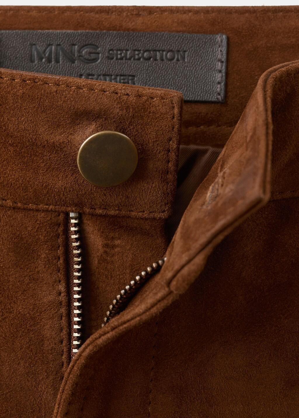 Straight-Fit Leather Trousers, Medium Brown, large image number 4