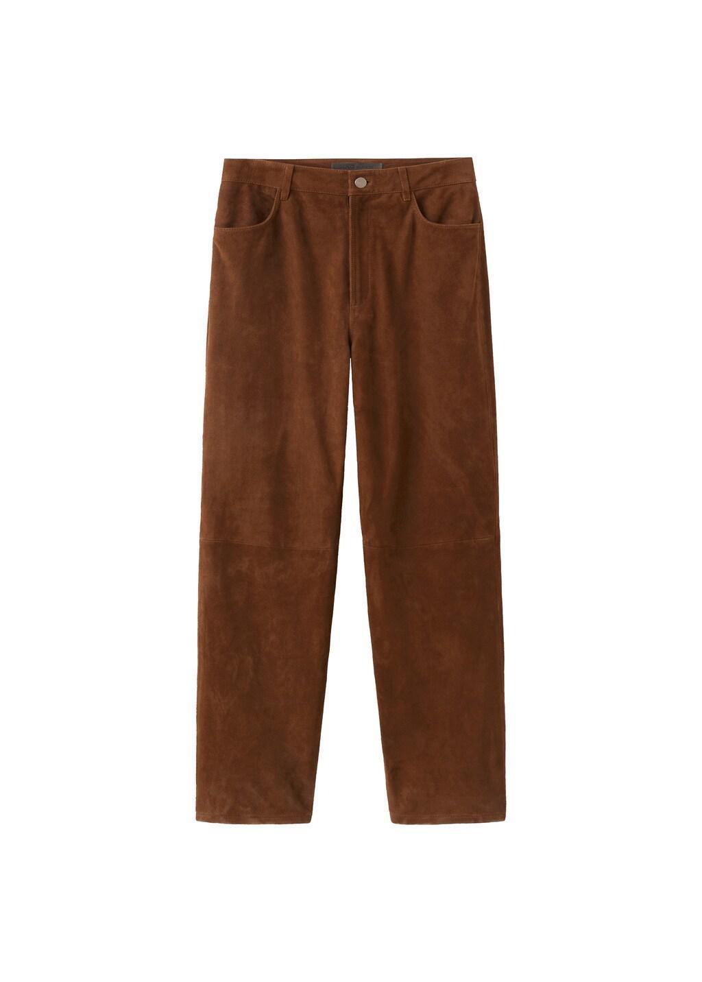 Straight-Fit Leather Trousers, Medium Brown, large image number 5