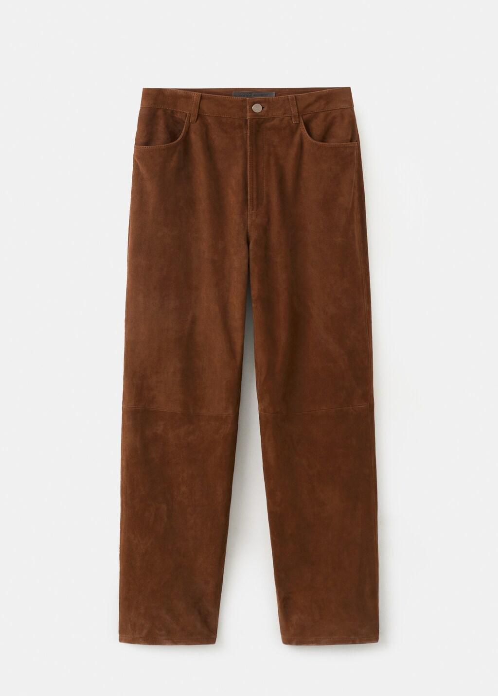 Straight-Fit Leather Trousers, Medium Brown, large image number 6