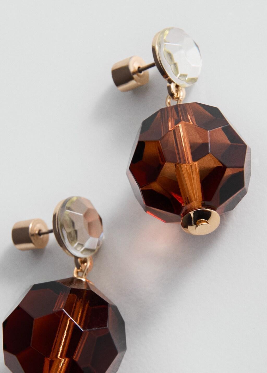 Brown Combined Bead Earrings, Brown, large image number 0