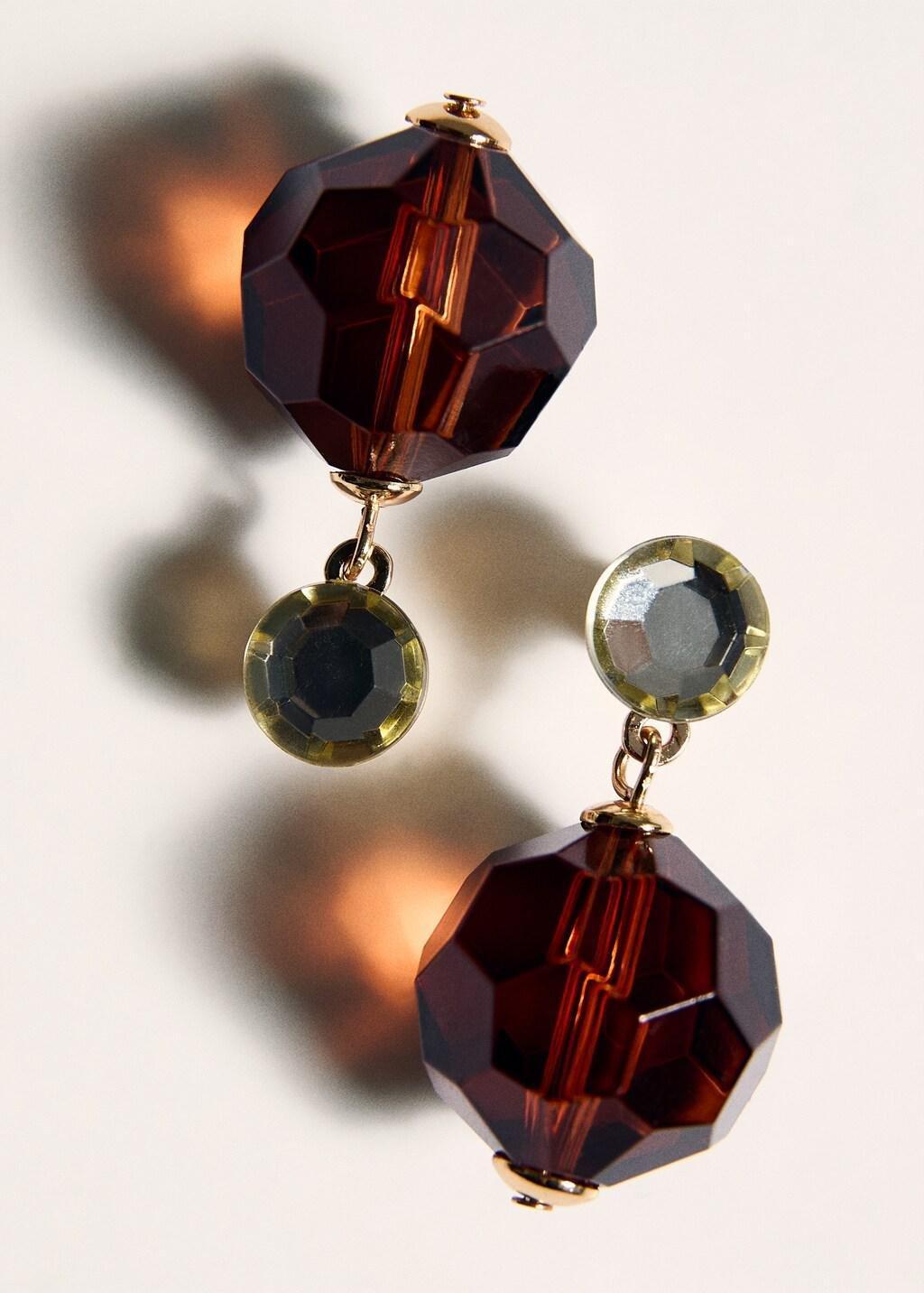 Brown Combined Bead Earrings, Brown, large image number 1