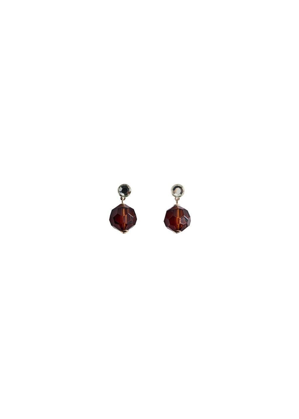 Brown Combined Bead Earrings, Brown, large image number 2