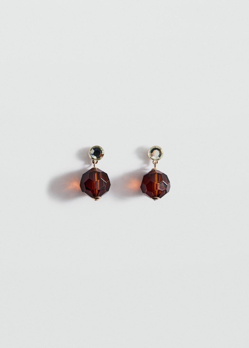 Brown Combined Bead Earrings, Brown, large image number 3
