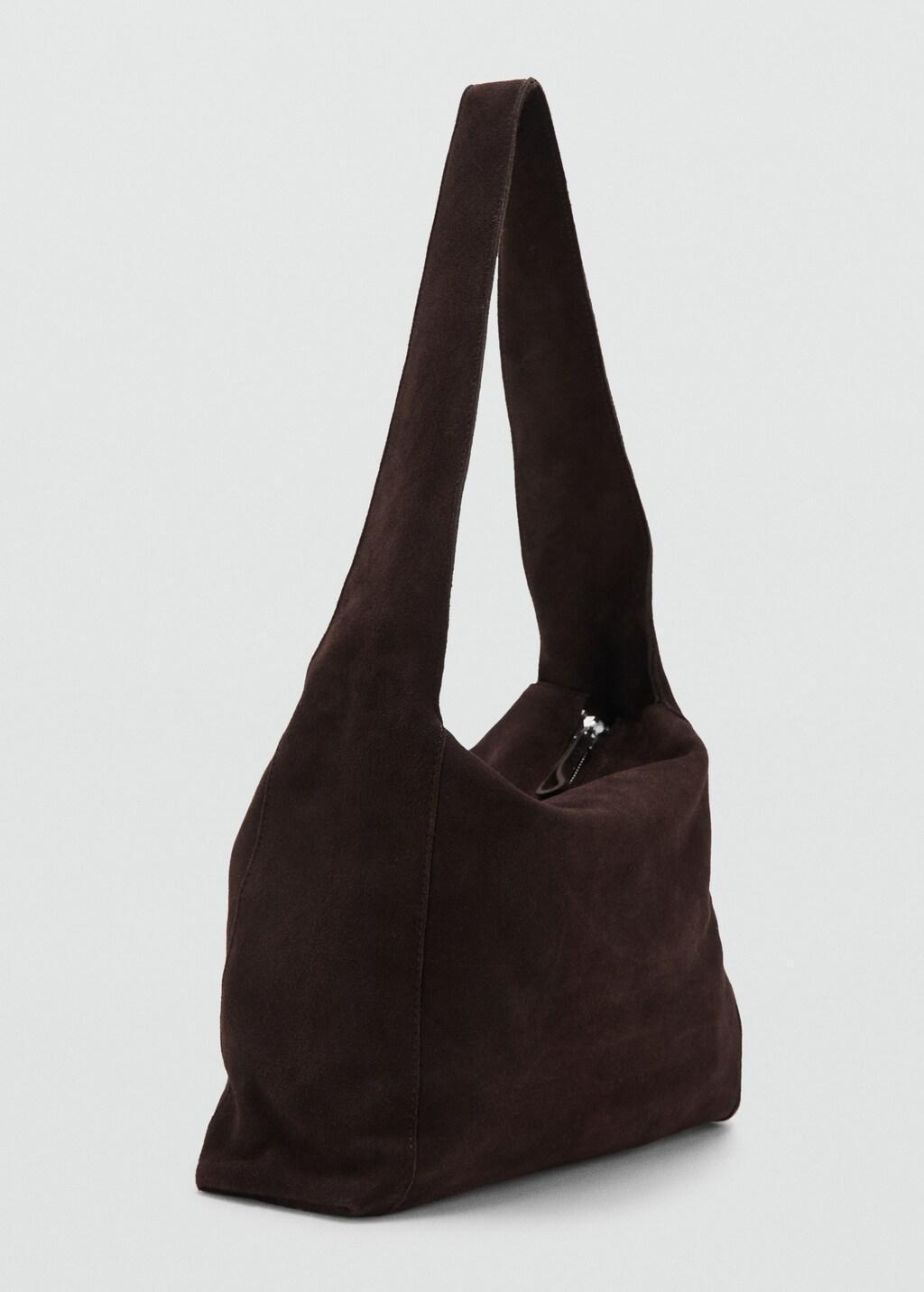 Brown Suede Shopper Bag, Dark Brown, large image number 1