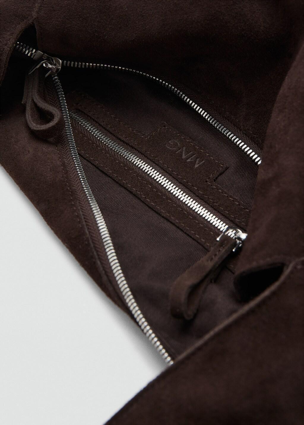 Brown Suede Shopper Bag, Dark Brown, large image number 2