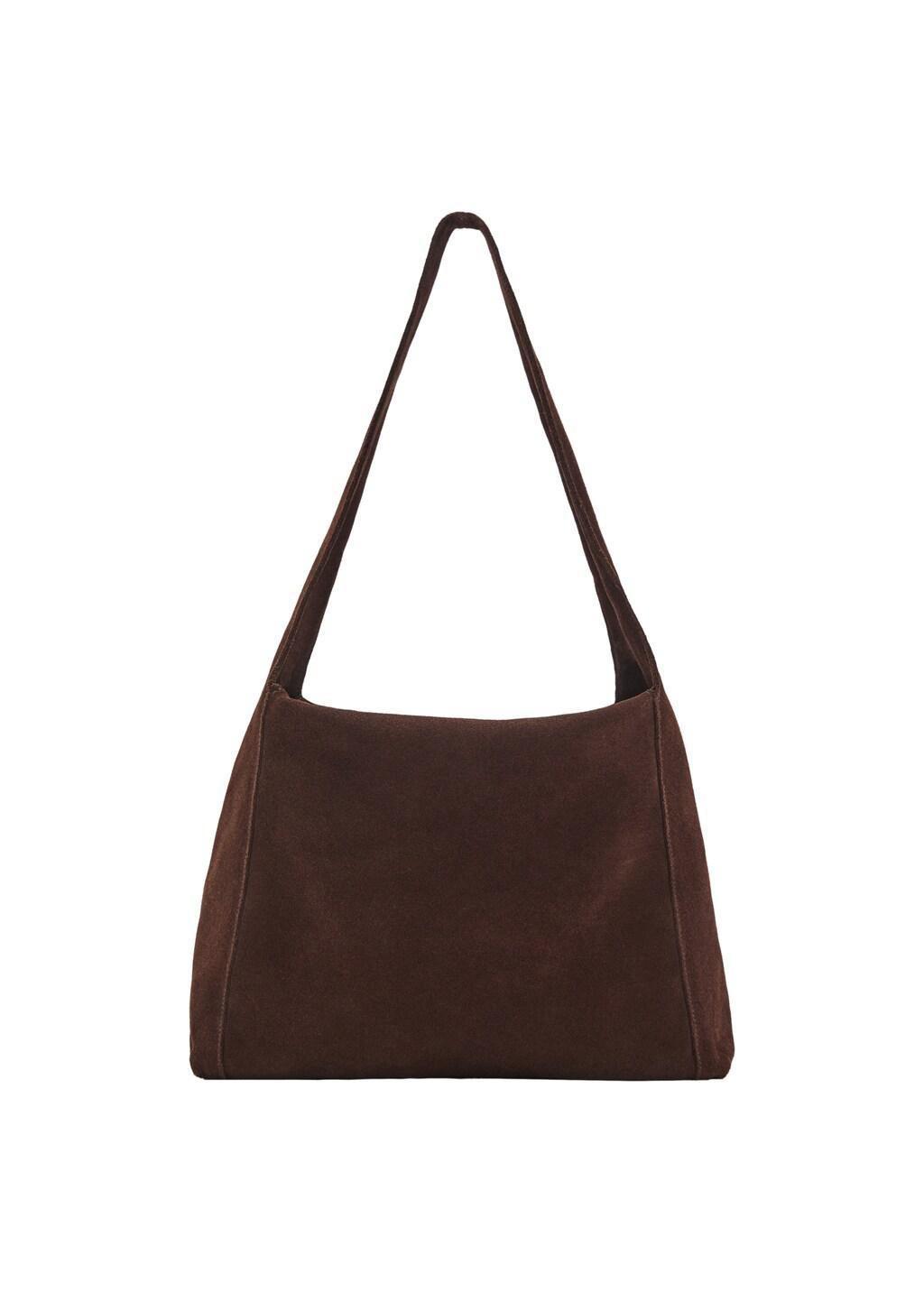 Brown Suede Shopper Bag, Dark Brown, large image number 3