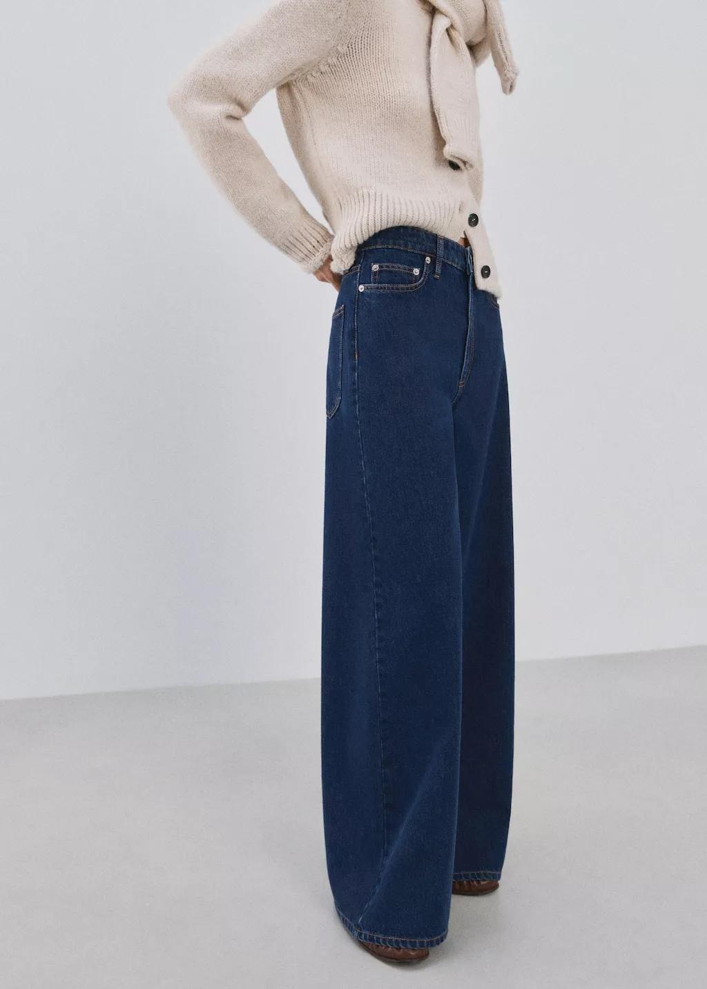 Blue Wide Leg Mid-Rise Jeans, Open Blue, large image number 3