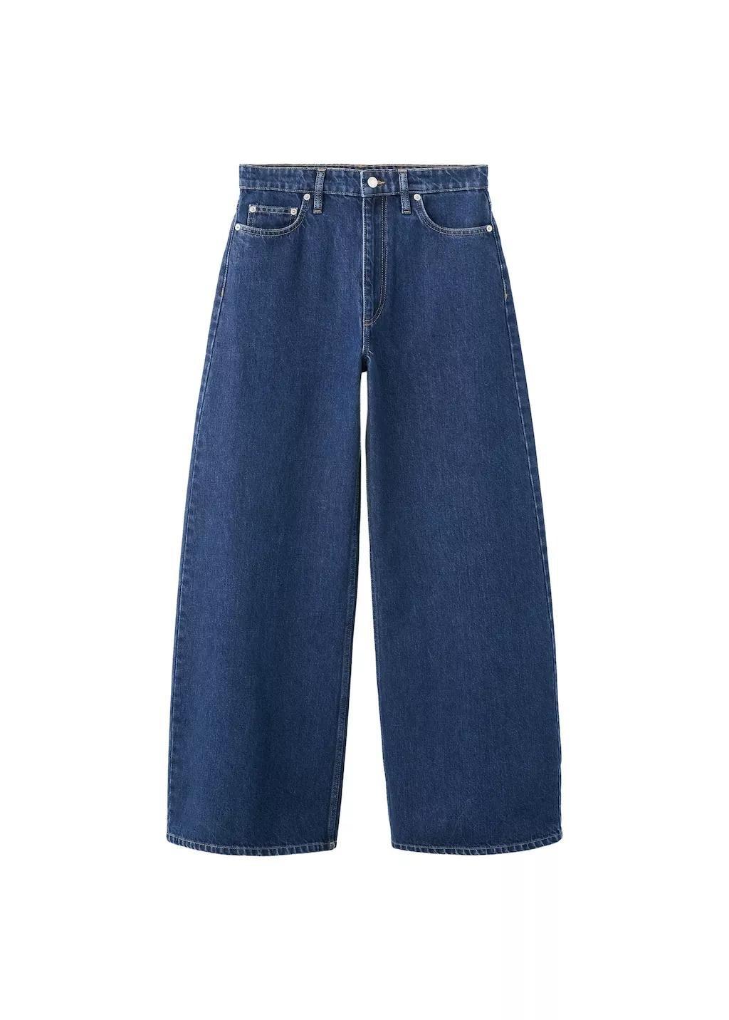Blue Wide Leg Mid-Rise Jeans, Open Blue, large image number 5