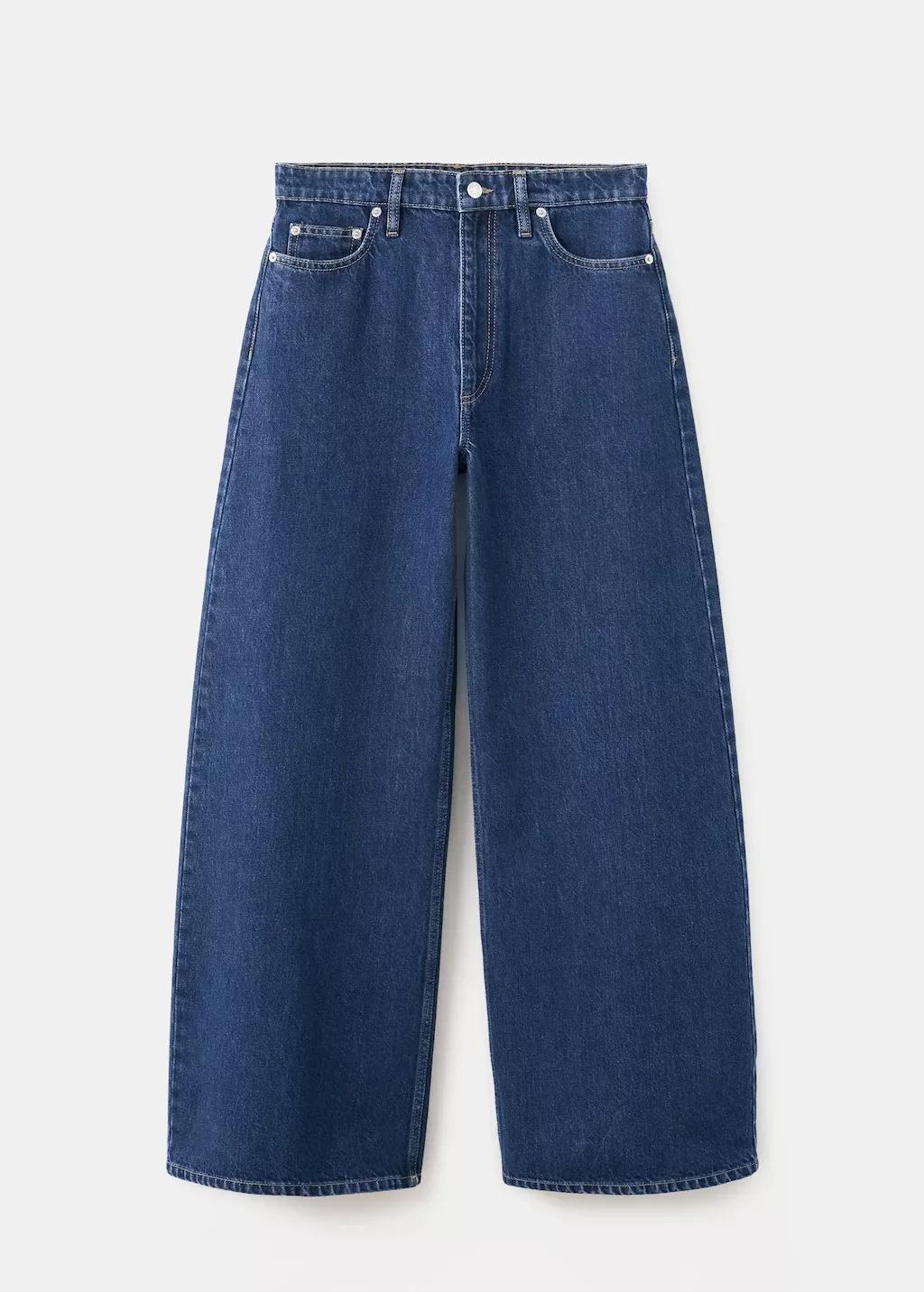 Blue Wide Leg Mid-Rise Jeans, Open Blue, large image number 6