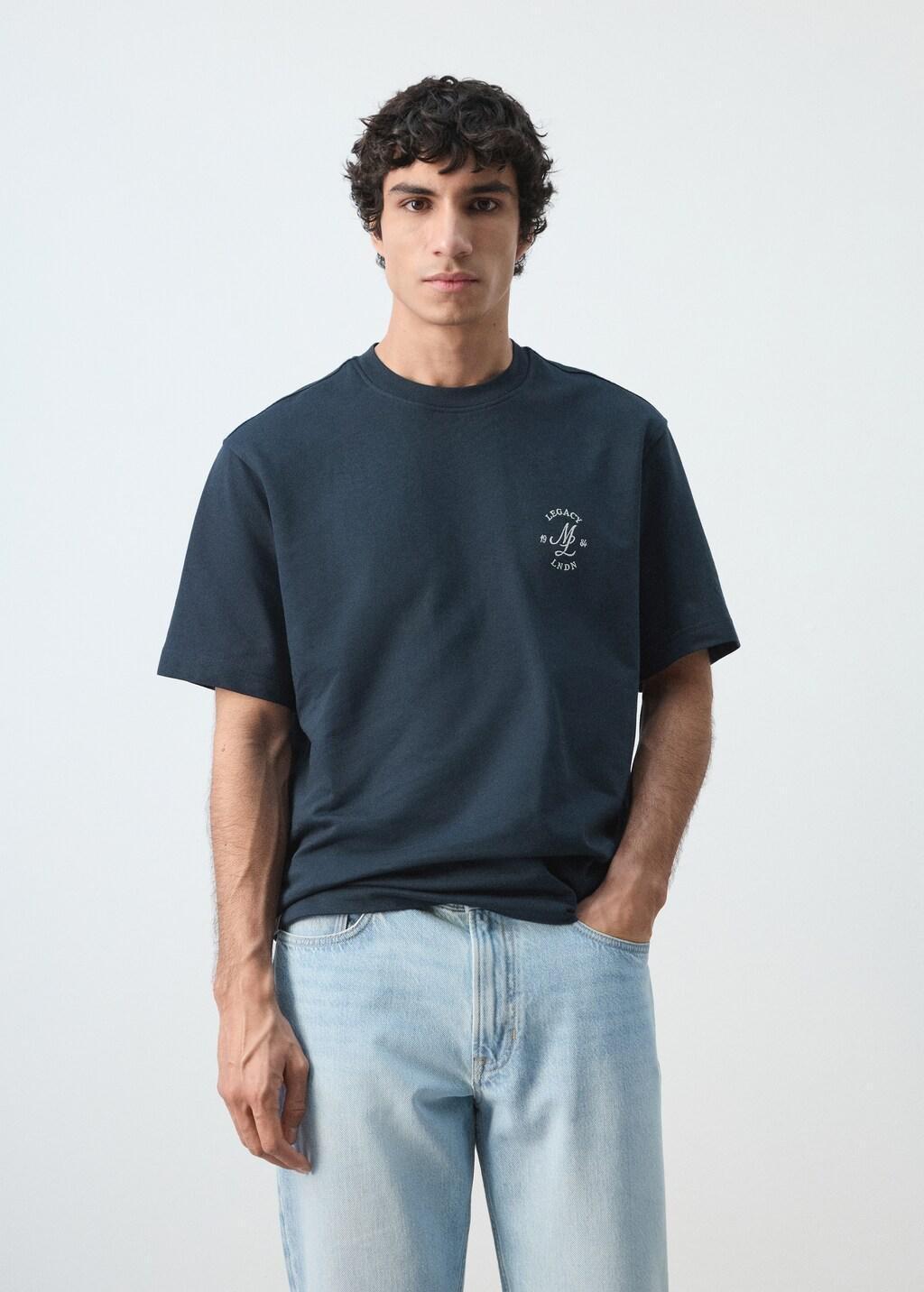 Navy Heavyweight Graphic Embroidered T-Shirt, Navy, large image number 3