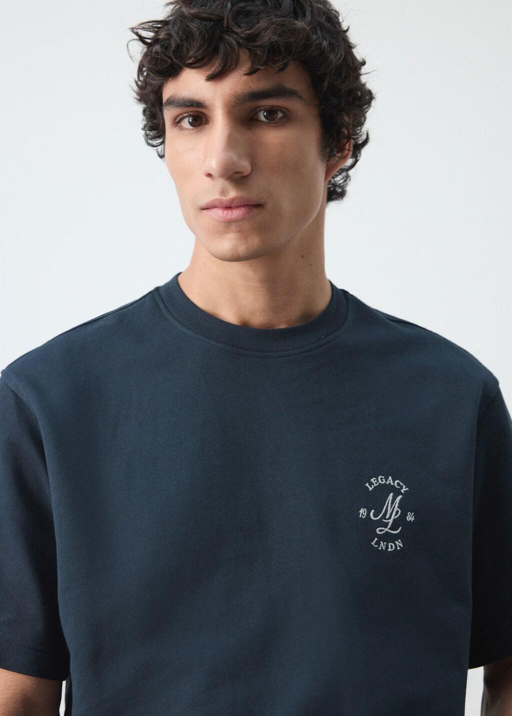 Navy Heavyweight Graphic Embroidered T-Shirt, Navy, large image number 4