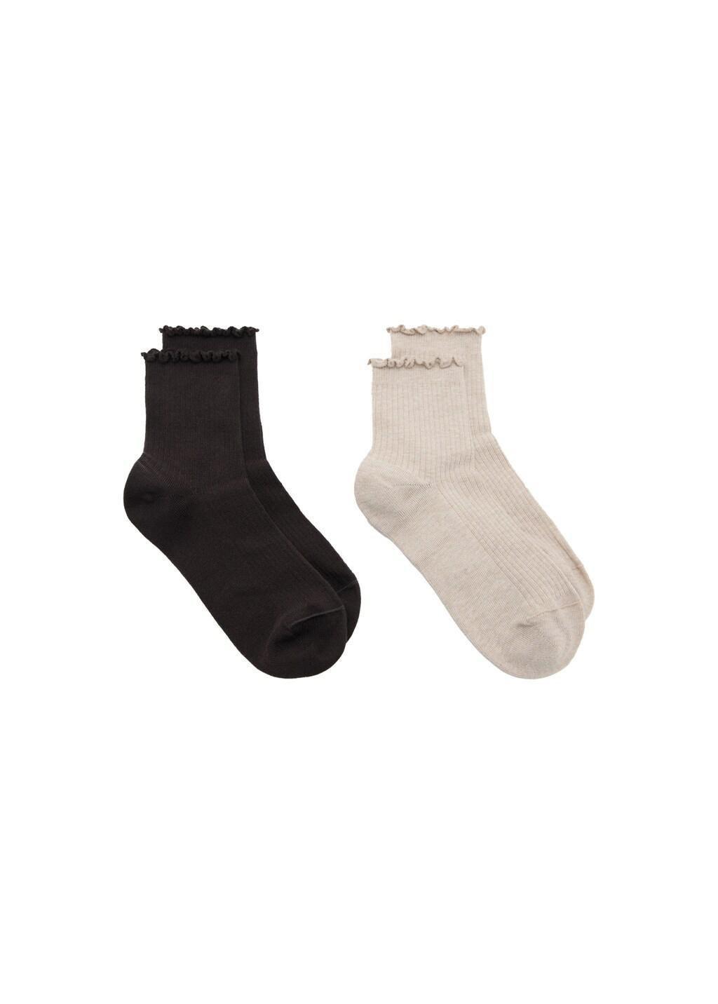 Brown Pack Of 2 Ribbed Cotton Socks, 0201_32, medium