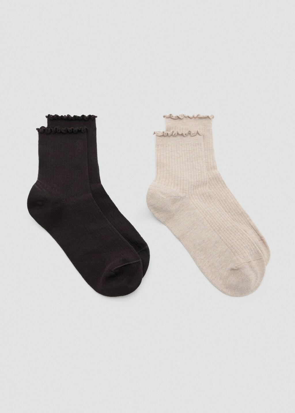 Brown Pack Of 2 Ribbed Cotton Socks, 0201_32, large image number 3