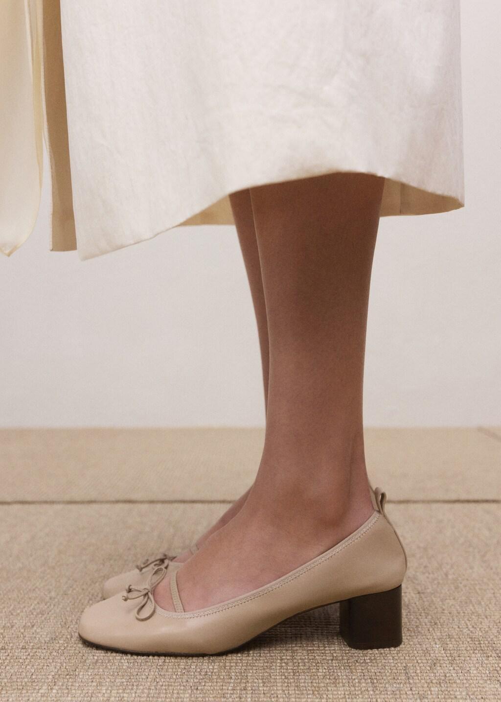 Beige Block Heel Ballerina Shoe, Light Beige, medium