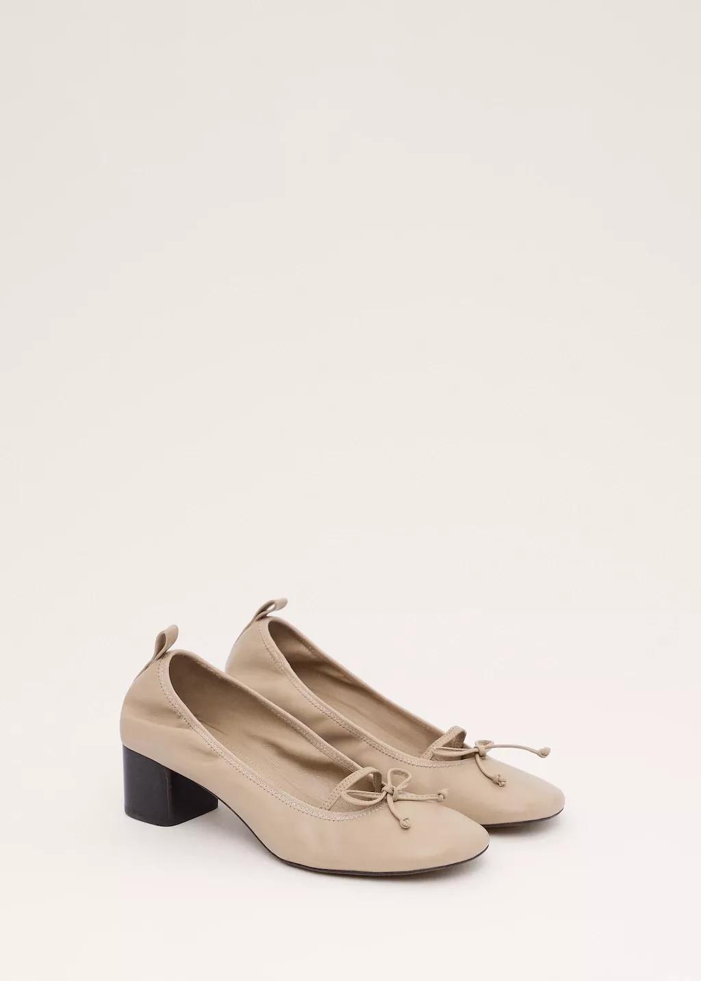 Beige Block Heel Ballerina Shoe, Light Beige, medium