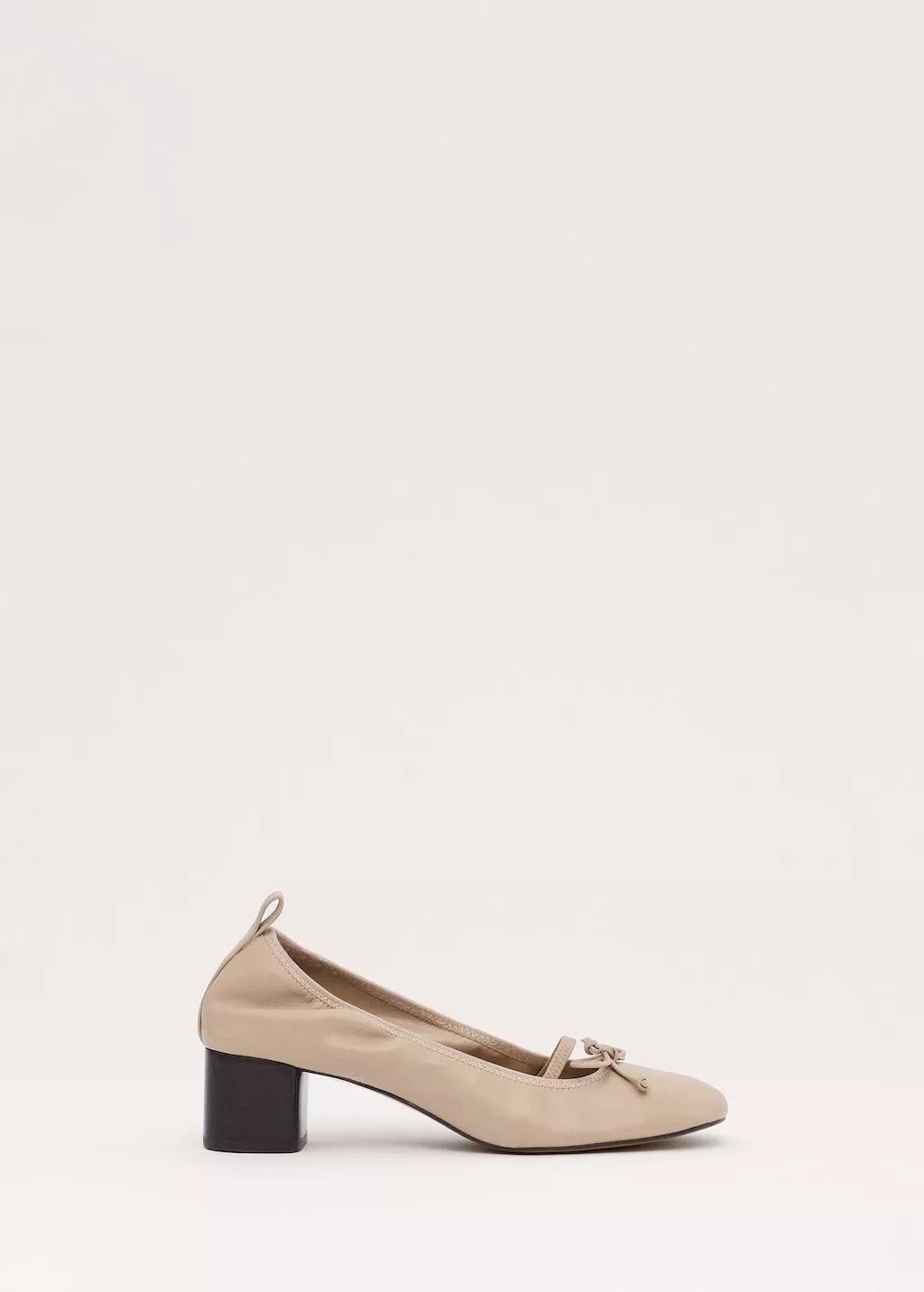 Beige Block Heel Ballerina Shoe, Light Beige, large image number 4
