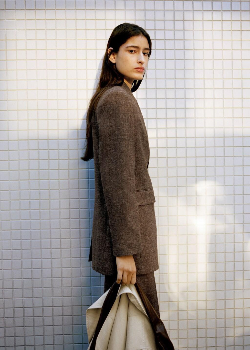 DARK BROWN Herringbone double-breasted suit blazer, Dark Brown, large image number 3