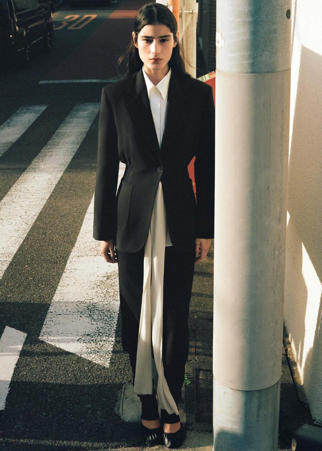 Black Fitted Lyocell Jacket, Black, large image number 0